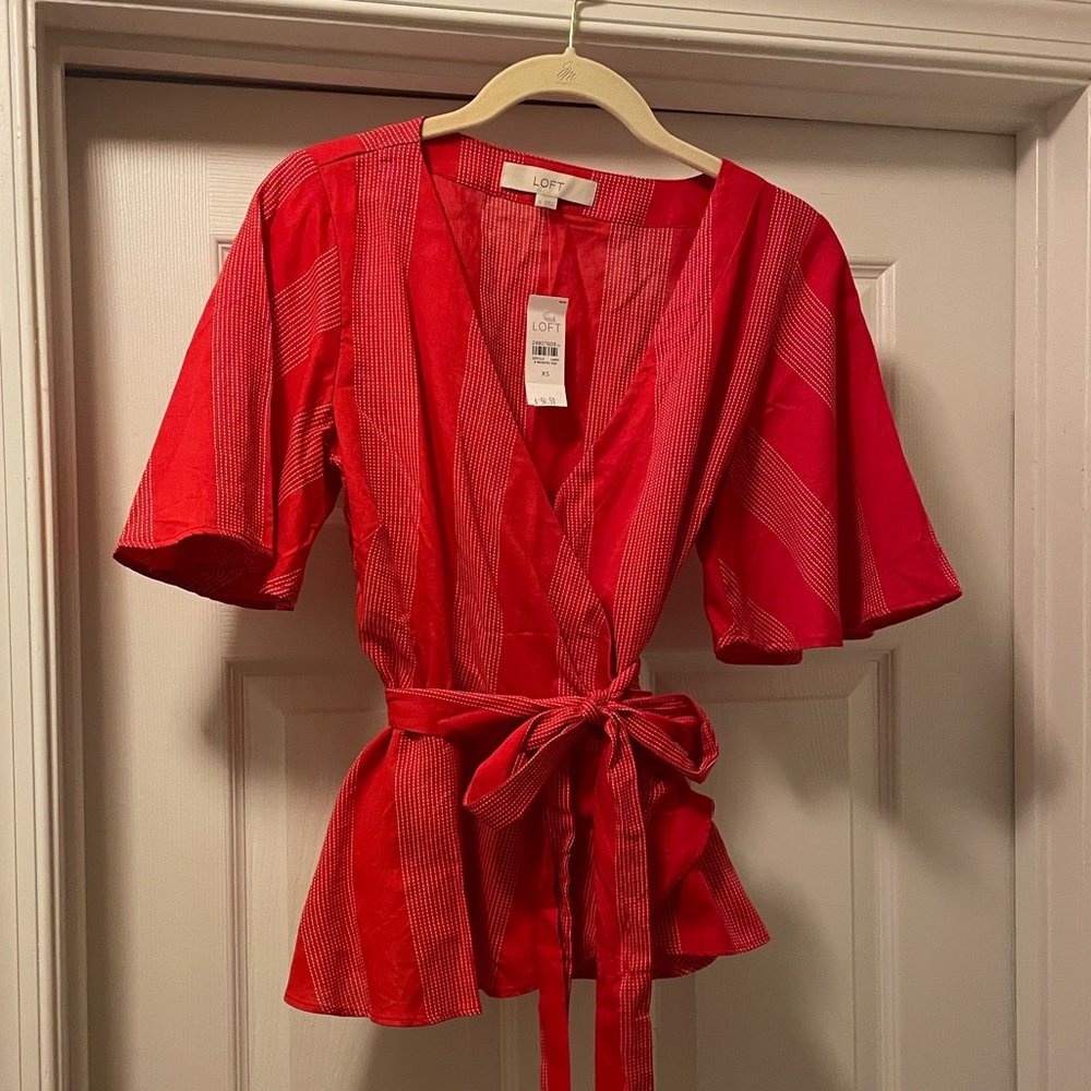 NWT Ann Taylor Loft Tie Wrap Blouse Red XS
